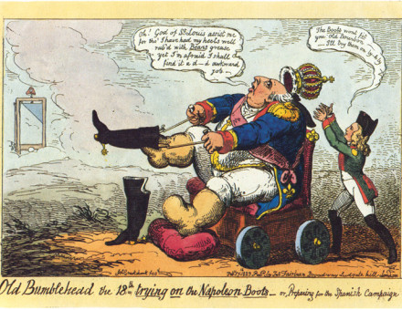 Caricature of Louis preparing for the Spanish expedition, by George Cruikshank