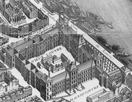 Detail from the Turgot map of Paris (published 1739) showing the Louvre.