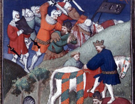 In this 15th-century French miniature depicting the Battle of Manzikert, the combatants are clad in contemporary Western European armour.