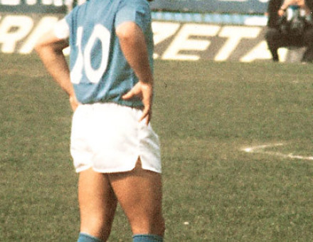 Maradona playing for Napoli in 1985.