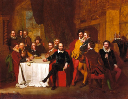 A fanciful 19th-century depiction of Shakespeare and his contemporaries at the Mermaid Tavern. Painting by John Faed, 1851.