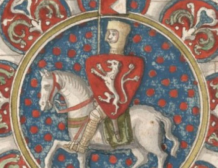 Simon de Montfort, in a drawing of a stained glass window found at Chartres Cathedral