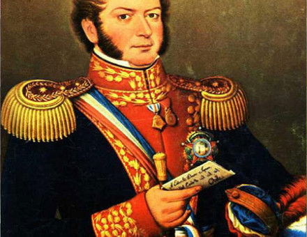 Painting of Bernardo O'Higgins holding the Chilean Constitution.