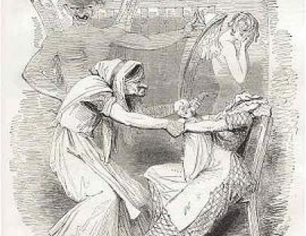 Punch cartoon from 1843 criticizing the New Poor Law's workhouses for splitting mothers and their infant children.