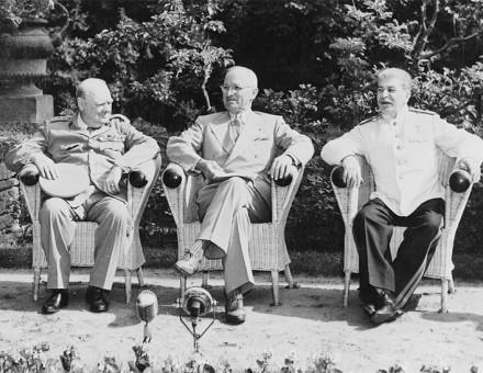 Winston Churchill, Harry S. Truman and Joseph Stalin at the Potsdam Conference, 1945.