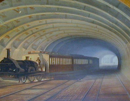 Illustration of a train at Praed Street junction near Paddington, 1863.
