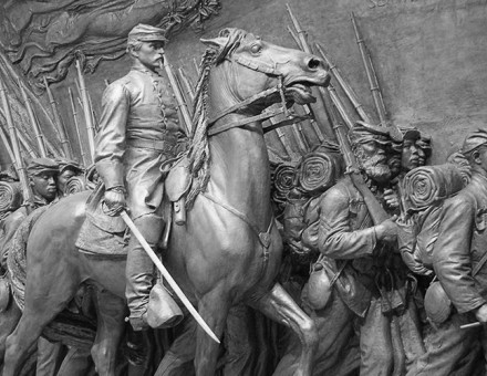 Restored plaster cast of the Memorial to Robert Gould Shaw and the Massachusetts Fifty-Fourth Regiment at the National Gallery of Art, Washington D.C.