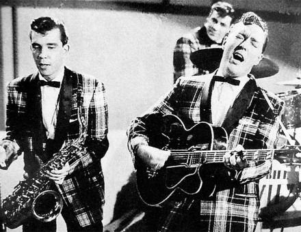Bill Haley and his Comets performing "Rock Around the Clock" on TV in 1955