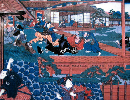 Ukiyo-e depicting Asano Naganori's assault on Kira Yoshinaka