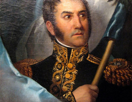 Portrait of José de San Martín, raising the flag of Argentina
