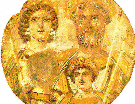 The Severan Tondo, c. 199, Severus, Julia Domna, Caracalla and Geta, whose face is erased.