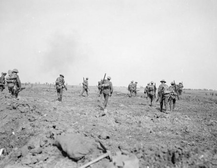 British troops moving up to the attack during the Battle of Morval, 25 September 1916