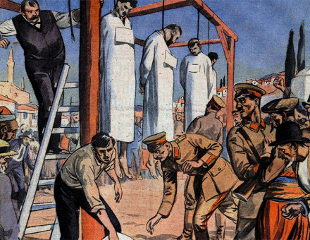 Detail from the front cover of French newspaper Le Petit Journal Illustré, covering the execution of the 15 deputies, 1 August, 1926.