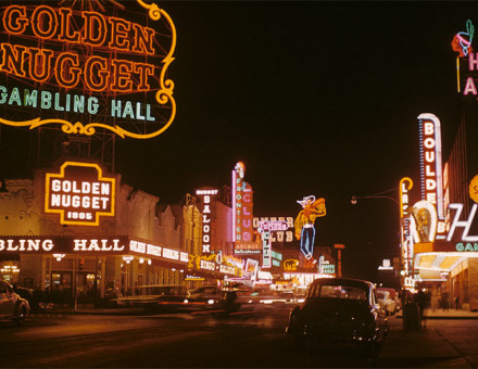 Golden Nugget and Pioneer Club along Fremont Street (1952).