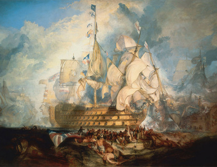 The Battle of Trafalgar, a composite of several moments during the battle, by J. M. W. Turner.