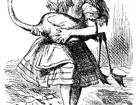 'The chief difficulty Alice found at first was in managing her flamingo'. Illustration by John Tenniel, 1865.