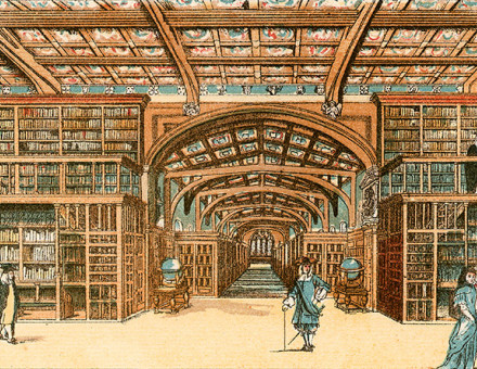 Depiction of the Bodleian LIbrary in the 17th century, by Alfred Church, 1886. Bridgeman Images
