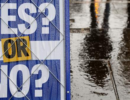 A newspaper advertisement ponders the result of the referendum on Scottish independence, Edinburgh, September 15th, 2014. Getty Images