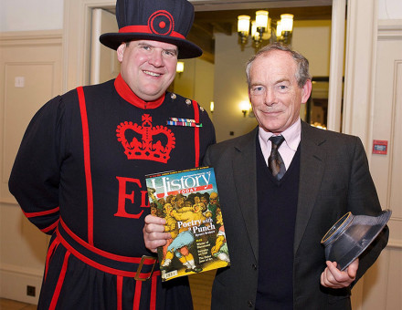Winner of the Trustees Award, Simon Jenkins, with a beefeater