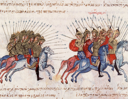 Eternal war: battle between the Byzantine and Arab armies, from the Madrid Skylitzes, 11th century