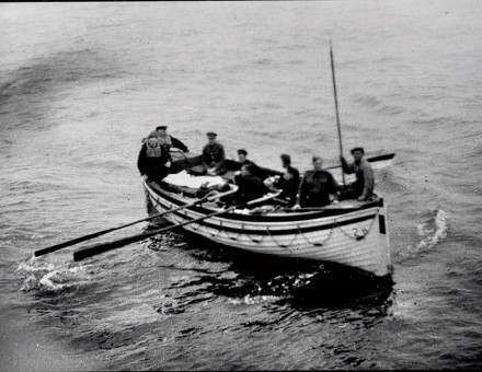 Choppy waters: a wounded soldier is evacuated from Dunkirk, 1940.