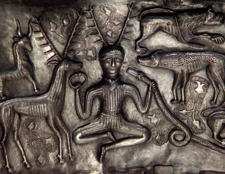 Detail of antlered figure on the Gundestrup Cauldron. Licensed under CC BY-SA 3.0 via Commons.