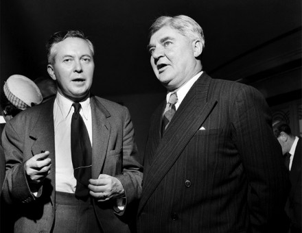 Aneurin Bevan (right) with the future prime minister Harold Wilson at the Labour party conference, September 1953.