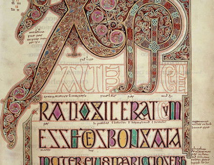 Monogram at the start of the Gospel of Matthew, from the Lindisfarne Gospels (c. 700 AD)
