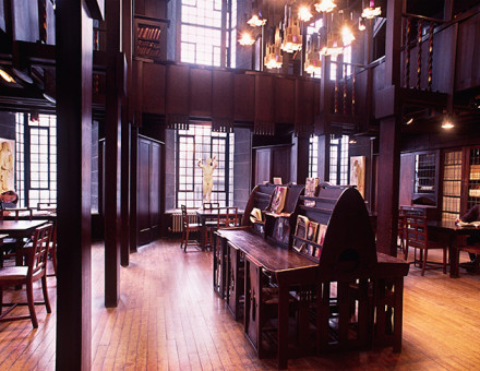 The interior of the library at the Glasgow School of Art before the fire.