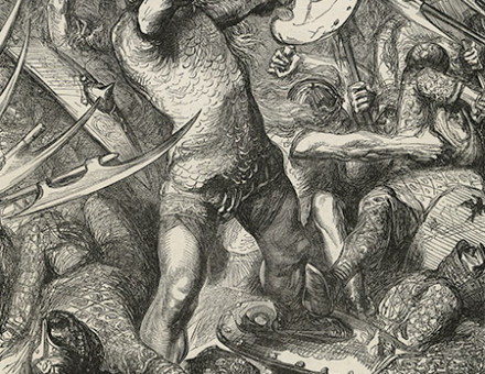 Fighting in the Fens: Hereward cutting his way through the Norman host, by James Cooper, 19th century