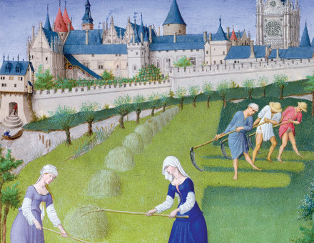 The joys of adulthood: haymaking in June, from the Trés Riches Heures du Duc de Berry, 15th century.