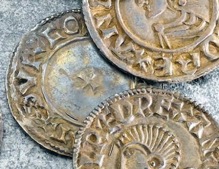 'Eoelred rex': silver pennies bearing Ethelred the Unready's name and portrait, 10th century.