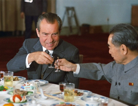 President Nixon and Chinese Premier Zhou Enlai toast during Nixon's 1972 visit to China.