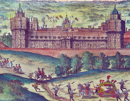 'Nowhere is there anything the like'; the arrival of Elizabeth I at Nonsuch Palace, 1598, engraving by Joris Hoefnagel.