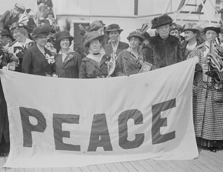 Protesting for peace: US delegates, including Jane Addams (second from left, front), travel to the Congress.