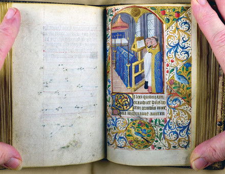 Miniature depicting a funeral at the beginning of the Office of the Dead