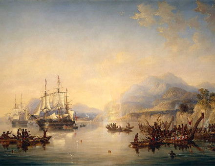 'Erebus' and the 'Terror' in New Zealand, August 1841, by John Wilson Carmichael