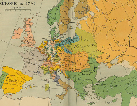 Traditional cartographical representative of the Empire as a patchwork, in contrast to other, supposedly unified, European states