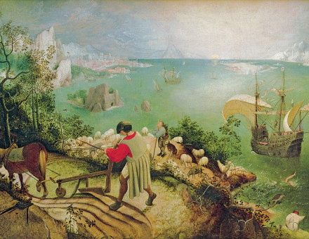 Landscape with the Fall of Icarus, attributed to Pieter Bruegel the Elder, c.1555