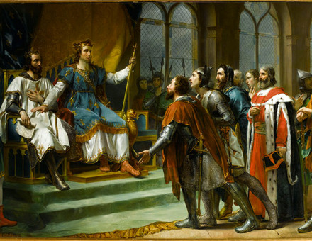 Louis IX passes judgement in favour of Henry III at Amiens, January 1265, an idealised representation by Georges Rouget, 1920.