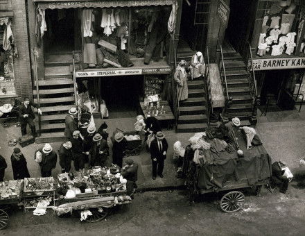 Hester Street’s pushcarts, by Berenice Abbot, 1935.