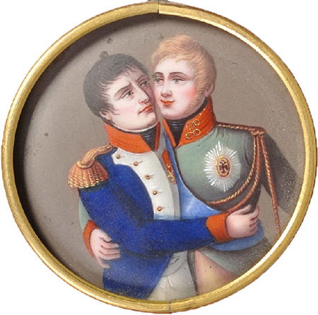 French medallion dating from the post-Tilsit period showing Napoleon and Tsar Alexander I embracing
