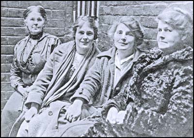 January 1917. Left to right: A prison wardress, Hettie Wheeldon, Winnie Mason and Alice Wheeldon