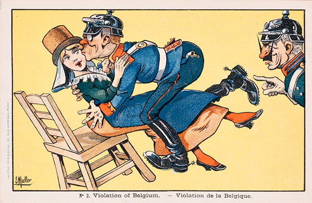 Germany violates Belgium in a French postcard of 1914. AKG/Private Collection