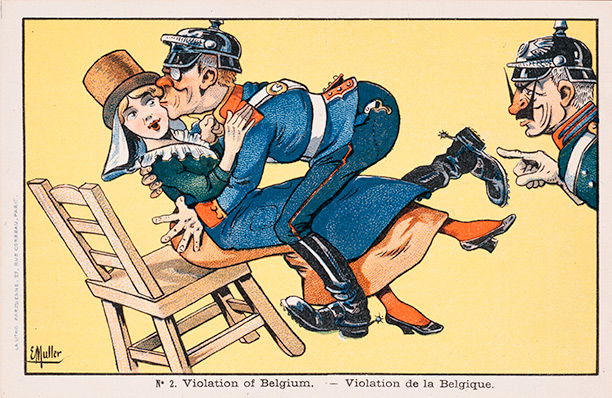 Germany violates Belgium in a French postcard of 1914. AKG/Private Collection