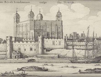 The Tower of London, etching by Wenceslaus Hollar, c. 1647. Rijksmuseum. Public Domain.